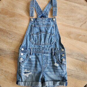 Gap Kids Girls Sz M Medium Wash Distressed Denim Overall Shortalls Washwell
